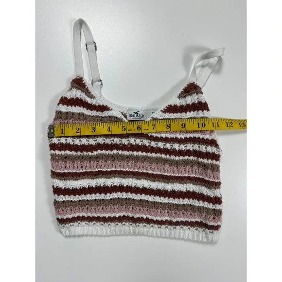 Hollister Women XXS Knit Striped Cami Crop Top V-Neck Adjustable Straps White - Picture 3 of 4
